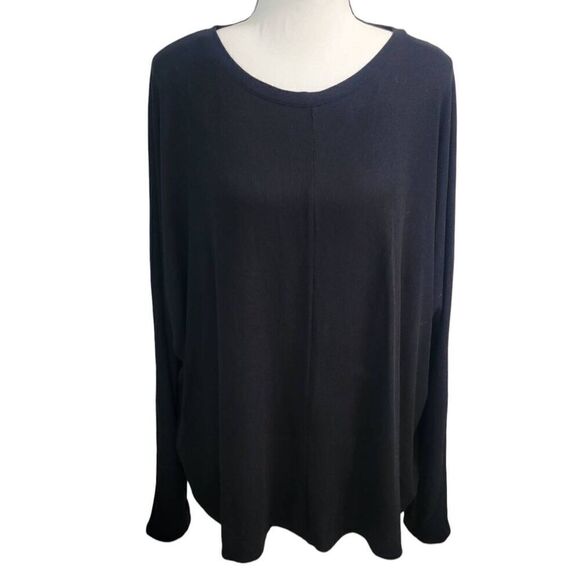 Time and True XL (16-18) Women's Long Sleeve Black Recycled Poly Scoop Neck Blou - Picture 1 of 5